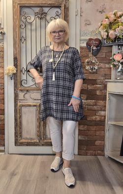 THING THING tunika 7194 Navy tummansininen tyylikäs ruutukuosi ihanassa sekoituksessa luonnonkuituja