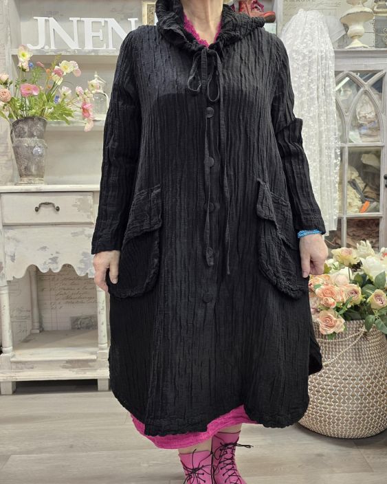 Grizas klassikko jakku 7331 Musta ihana hupullinen "taiteilijan" jakku tekstuurilla tuotekuva 7