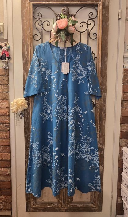 Blueberry mekko C24072 upea sininen kaunis kuosi puuvilla Kaunis A-linjaisesti laskeutuva Blueberry mekko pehmean pehmeasta