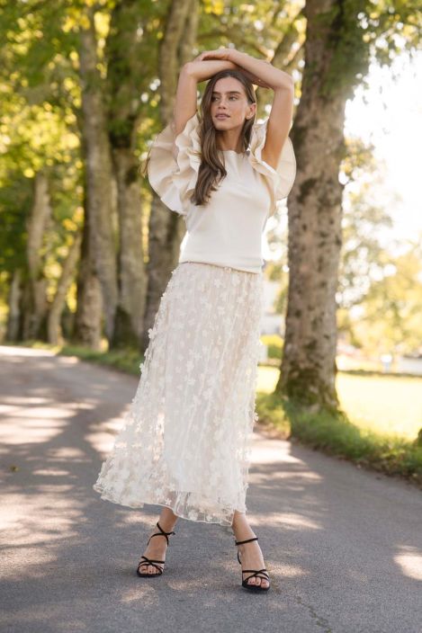 Capri Collection vuorattu hame Chateau Beige/puuteri ihana verkkohame kukilla tuotekuva 2