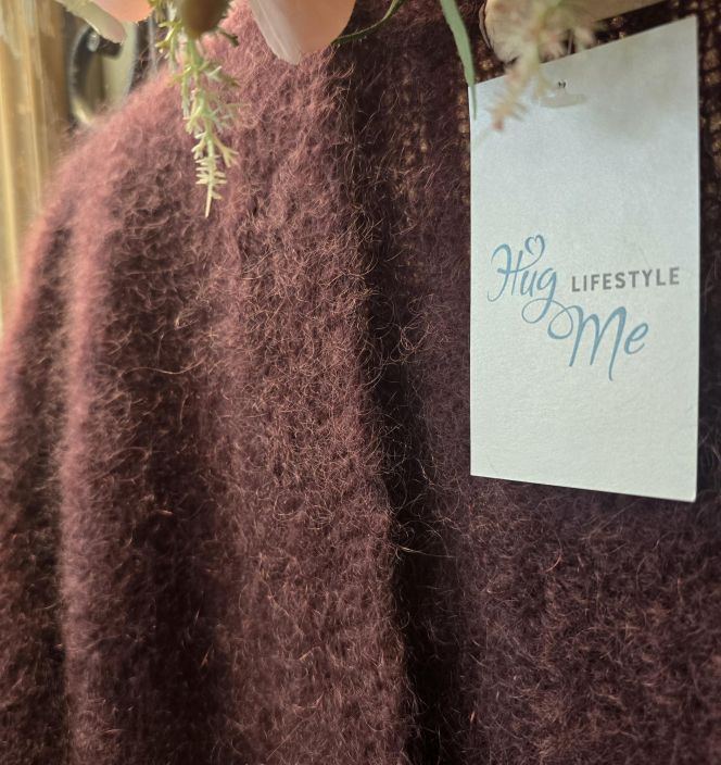 Hug Me pitkä neulejakku Luumu pehmeä mohair kangas pitää sinut lämpimänä tuotekuva 1