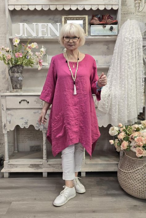 Grizas pellavatunika 5134 Pinkki uniikki epätasainen helma todella pehmeä tuotekuva 3