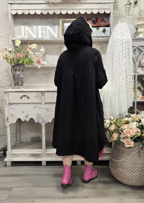 Grizas klassikko jakku 7331 Musta ihana hupullinen "taiteilijan" jakku tekstuurilla tuotekuva 6