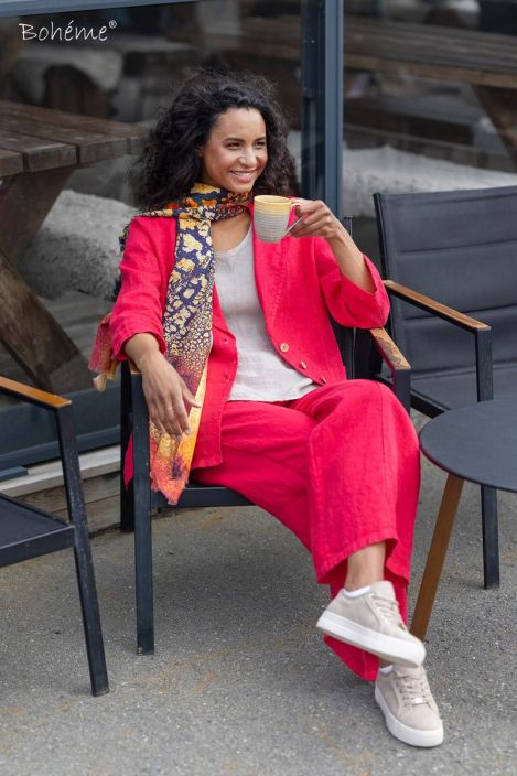 Boheme pellavahousut B13176 Kaunis punainen ihana leveä kesämalli tuotekuva 1