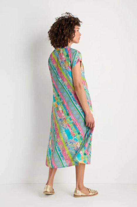 Sahara mekko GRD5687 Archival Stripe Pleated pirteä kuosi pehmeä viskoosi tuotekuva 3