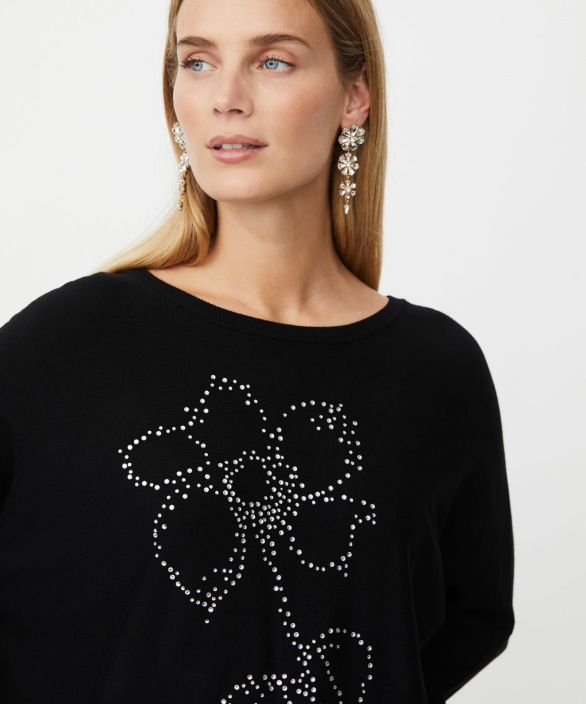 MASAI neule Fanasi Musta ylisuuri klassikko neule kiiltävillä jalokivillä kukka tuotekuva 2