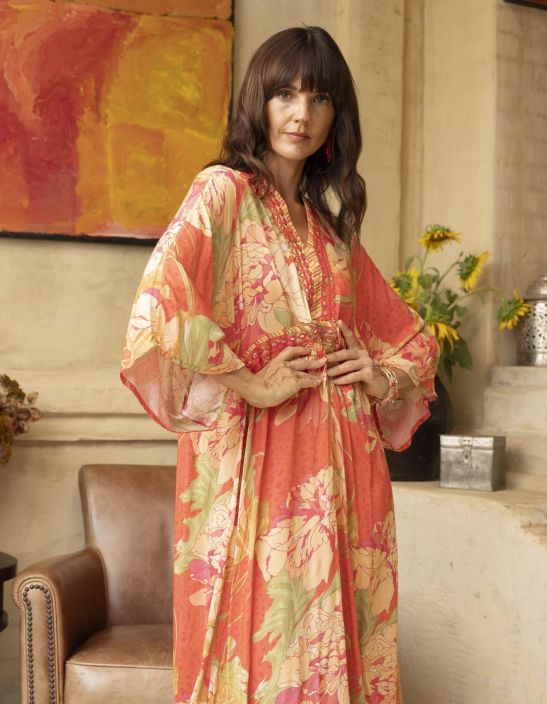 Escape mekko pitkä 91237 Rosa kukkakuosi kimonomainen leikkaus super mukava tuotekuva 2