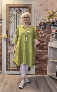 THING THING tunika/mekko 7148 Olive kaunis vihreä A-linjainen malli uniikilla helmalla