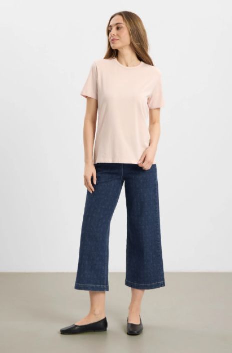 Laurie housut Donna Loose Cropped Blue sashiko siniset farkut kivalla kuosilla tuotekuva 1