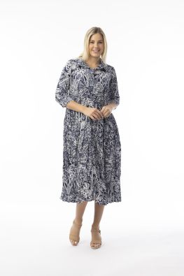 Orientique mekko 40222 Aksharay Navy tummansininen pehmeä klassikko puuvillasta