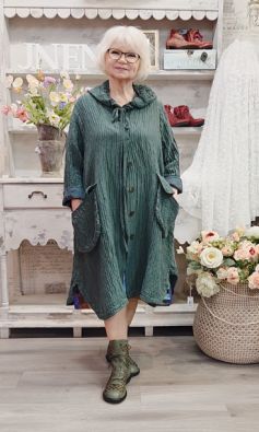 Grizas klassikko jakku 7331 metsän vihreä ihana hupullinen "taiteilijan" jakku tekstuurilla