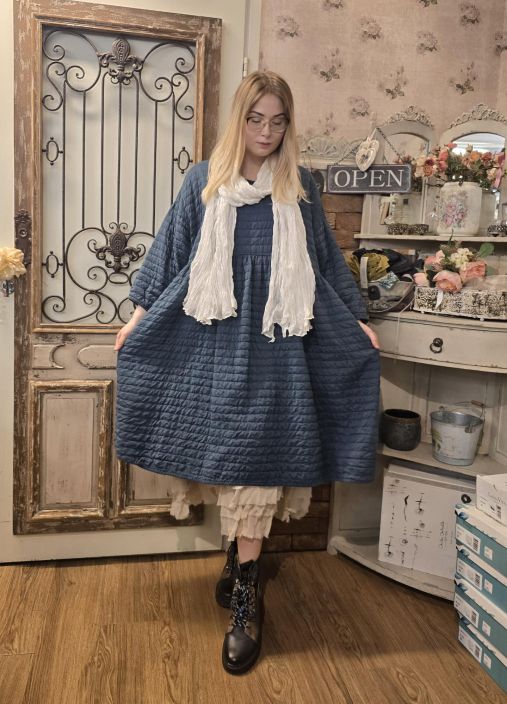 Privatsachen ylellinen silkki/puuvilla mekko vanutäytteellä Inklude Petroli tuotekuva 1