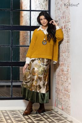 BOHEME Boheme hame B13093 Olive upea hame printillä ja sametti kanttauksella