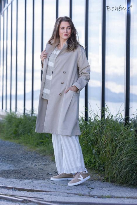 Boheme pellavahousut 12938 Sand beige tyylikkäät raidalliset tuotekuva 2