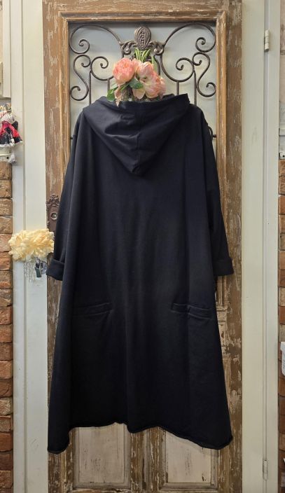 By Zusse pitkä uniikki huppari Z Musta kauniit nahka jäljitelmä kanttaukset tuotekuva 2