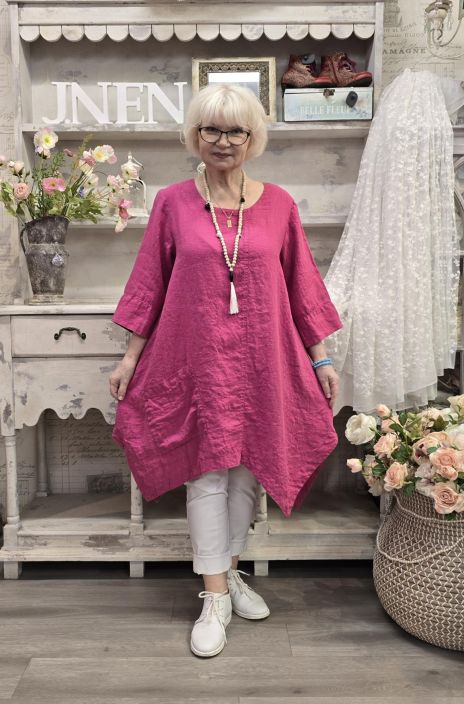 Grizas pellavatunika 5134 Pinkki uniikki epätasainen helma todella pehmeä tuotekuva 1