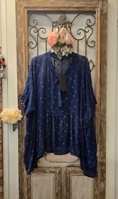 GRIZAS Grizas silkkipaita 51414 Yön sininen läpikuultava pallokuosi ja suloinen rusetti kauluksessa