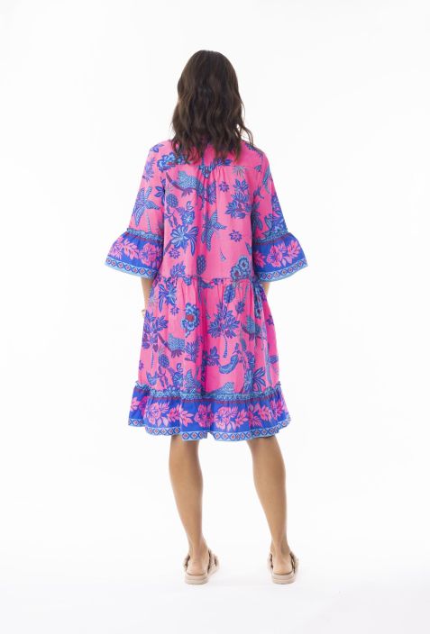 Escape mekko 10053 Lidia kaunis trooppinen kuosi kiinnostavissa pinkin ja sinisen sävyissä tuotekuva 5