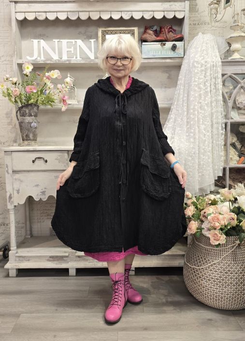 Grizas klassikko jakku 7331 Musta ihana hupullinen "taiteilijan" jakku tekstuurilla tuotekuva 4