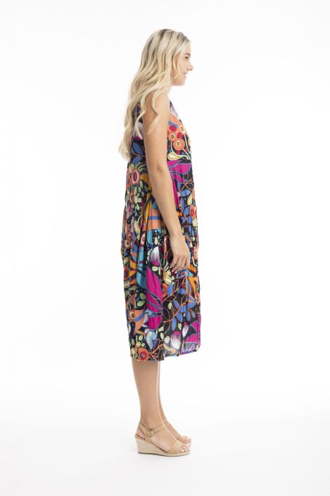 Orientique mekko 61675 Copacabana mustalla pohjalla kasvillinen kuosi tuotekuva 4