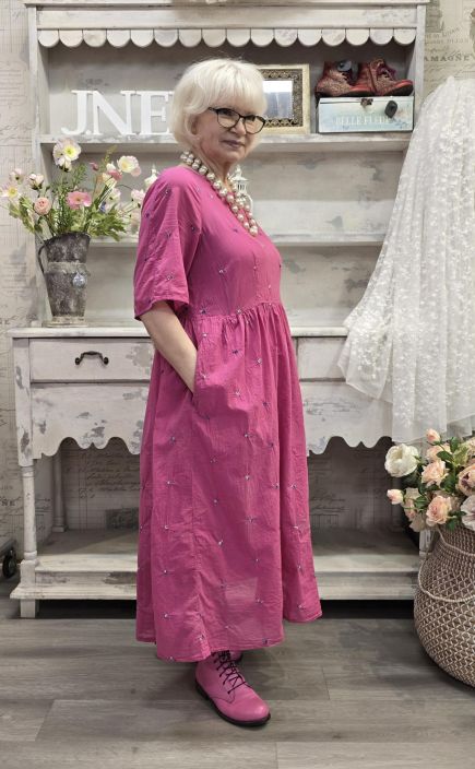 Grizas mekko 91879 Pinkki puuvilla ihanat pienet päälle ommellut kukat tuotekuva 1 Grizas mekko 91879 Pinkki puuvilla ihanat pienet päälle ommellut kukat tuotekuva 1