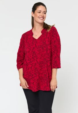 PONT NEUF Pont Neuf pehmeä tunika Najda Deep Red syvä punainen kaunis päälle ommeltu kuosi