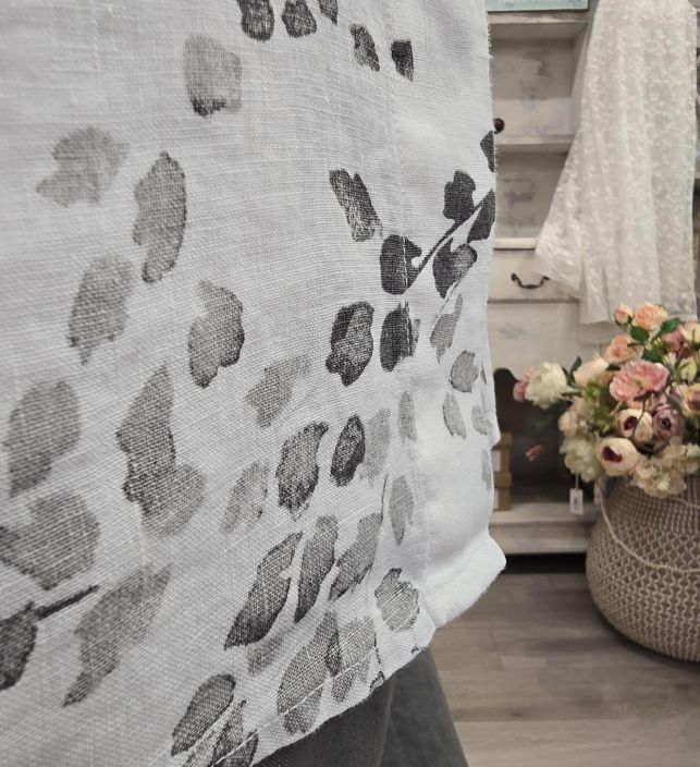 Blueberry pellavapaita 24007 Valkoinen tummanharmaa lehtikuosi tuotekuva 6