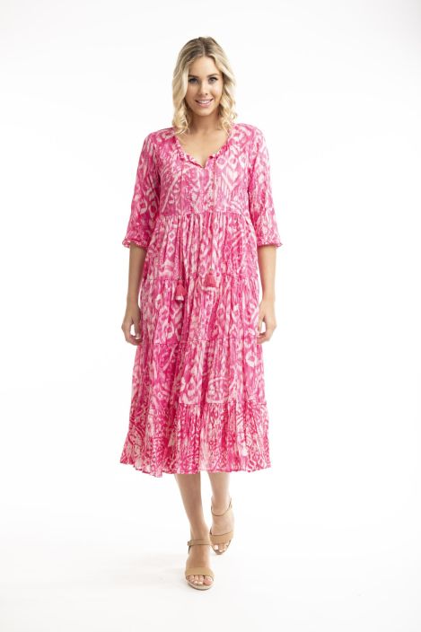 Orientique mekko 4187 Olympus pink Upea pinkki Orientique mekko mukavasta ymparistoystavallisesta puuvillasta! Mallissa on