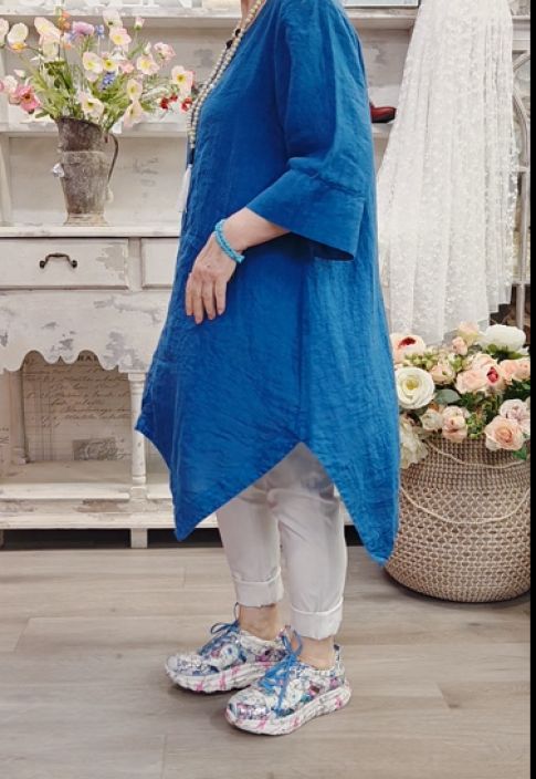 Grizas pellavatunika 5134 Sininen uniikki epätasainen helma todella pehmeä tuotekuva 2