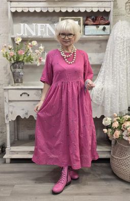 GRIZAS Grizas mekko 91879 Pinkki puuvilla ihanat pienet päälle ommellut kukat