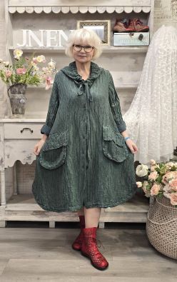 Grizas klassikko jakku 7331 metsän vihreä ihana hupullinen "taiteilijan" jakku tekstuurilla