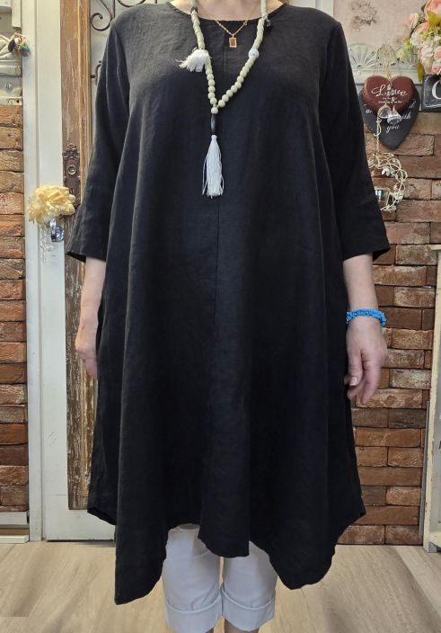 THING tunika/mekko 7148 Ajaton musta A-linjainen malli uniikilla helmalla tuotekuva 5