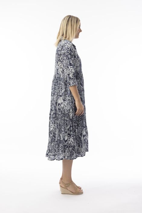 Orientique mekko 40222 Aksharay Navy tummansininen pehmeä klassikko puuvillasta tuotekuva 2