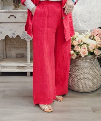 Boheme pellavahousut B13176 Kaunis punainen ihana leveä kesämalli