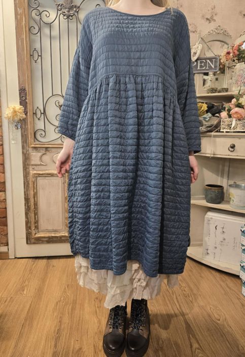 Privatsachen ylellinen silkki/puuvilla mekko vanutäytteellä Inklude Petroli tuotekuva 5