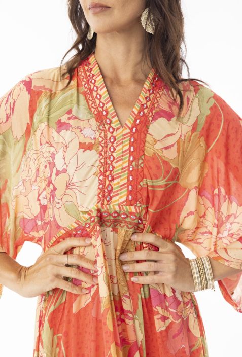 Escape mekko pitkä 91237 Rosa kukkakuosi kimonomainen leikkaus super mukava tuotekuva 6