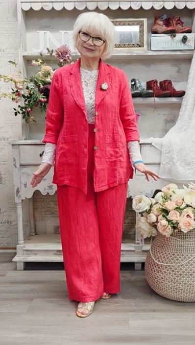 Boheme pellavahousut B13176 Kaunis punainen ihana leveä kesämalli tuotekuva 1