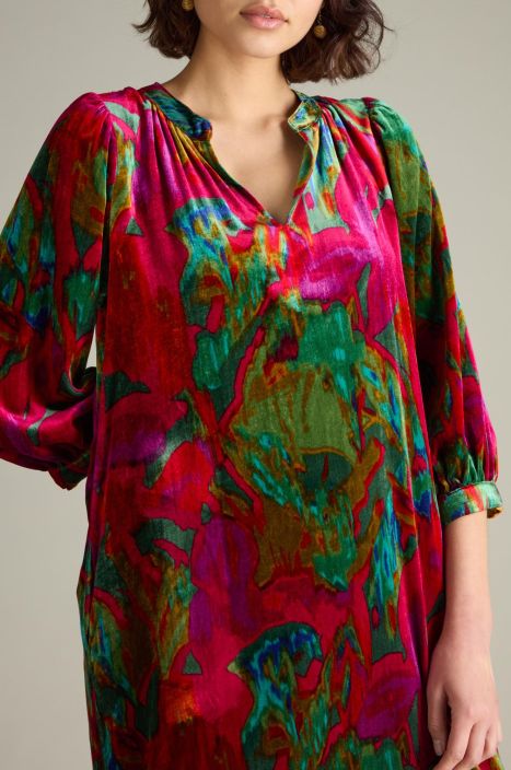 Sahara mekko TKD6589 Velvet Botanicais samettinen mekko syksyn väreissä tuotekuva 4