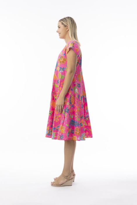 Orientique mekko 10083 Miraflores pinkillä pohjalla ihana kukkakuosi tuotekuva 1