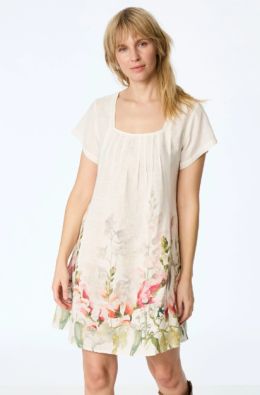 Himalaya mekko Illa Valkoinen kukkakuosillinen vesivärikuvio ja laskokset