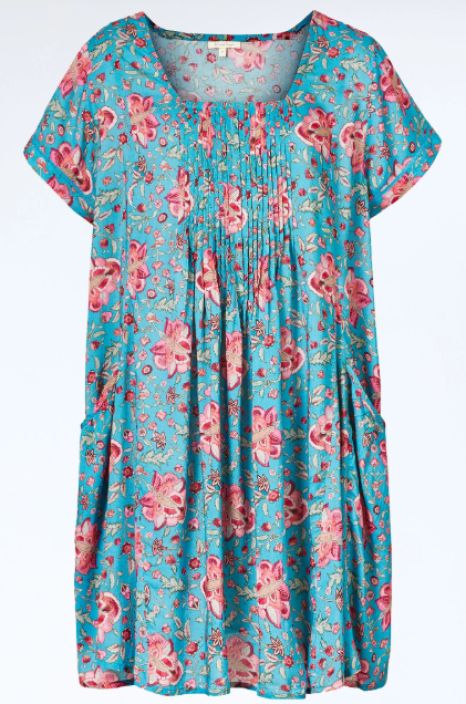 Himalaya tunika Ilka Vintage Flower Blue värikäs graafinen painatus ja laskostetut yksityiskohdat tuotekuva 5