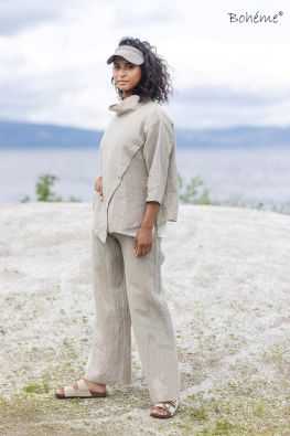 Boheme pellavahousut B13191 Luonnon beige tyylikkäät housut kesä asuihin