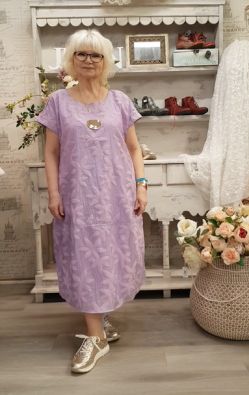 NOEN mekko 88636 vaalea laventeli Kaunis taftipintainen malli puuvilla alusmekolla