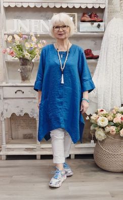 Grizas pellavatunika 5134 Sininen uniikki epätasainen helma todella pehmeä