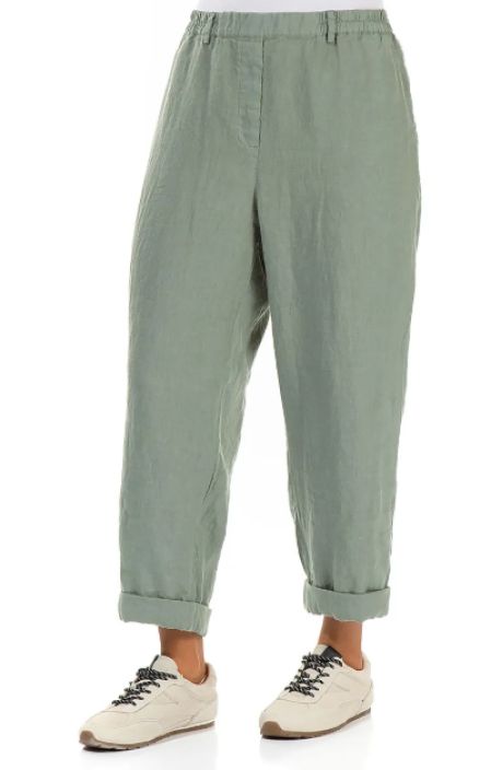 Grizas pellavahousut 3713 Sage vihreä Vyötäröllä resori takaamassa istuvuuden tuotekuva 1