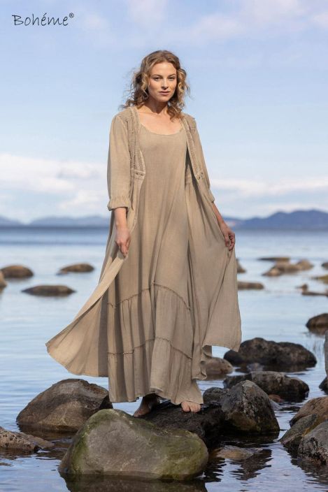 Boheme kevyt viskoosi jakku B13269 Muskat romanttinen päälleommeltu pitsinen kukkakuosi tuotekuva 1