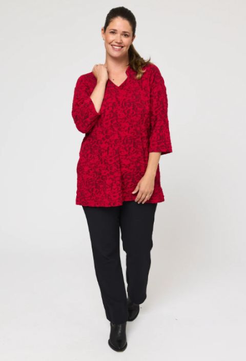 Pont Neuf pehmeä tunika Najda Deep Red syvä punainen kaunis päälle ommeltu kuosi tuotekuva 1