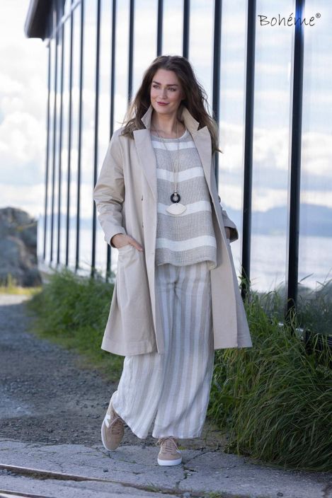 Boheme pellavahousut 12938 Sand beige tyylikkaat raidalliset Ajattoman tyylikkaat Boheme pellavahousut kauniilla