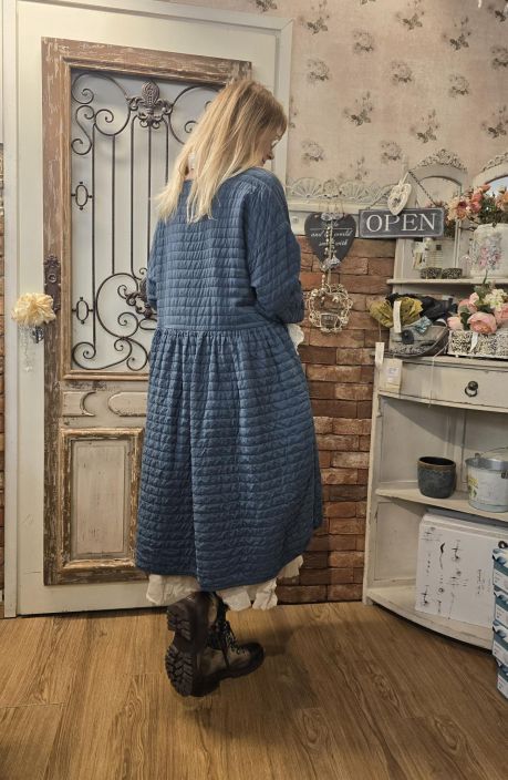 Privatsachen ylellinen silkki/puuvilla mekko vanutäytteellä Inklude Petroli tuotekuva 3
