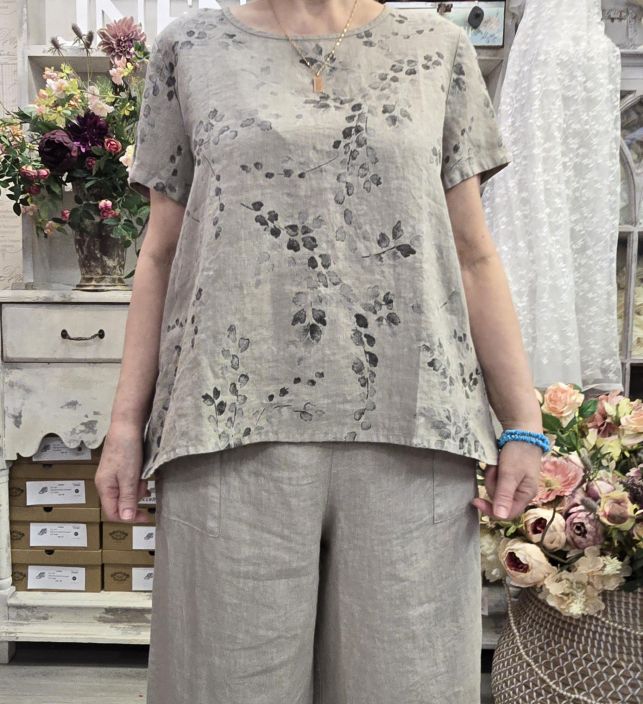 Blueberry pellavapaita 9758 Beige pehmeä lehtikuosi tuotekuva 5 Blueberry pellavapaita 9758 Beige pehmeä lehtikuosi tuotekuva 5